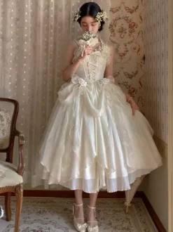 Robe Lolita Sweet Fairy Hime Bank Bandage sans manches à volants Robe Lolita rose