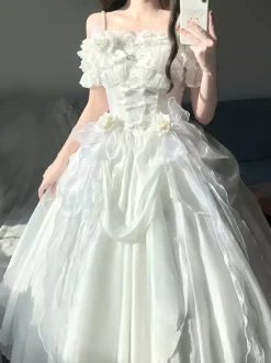 Robe Lolita Sweet Fairy Hime Bank Bandage sans manches à volants Robe Lolita rose