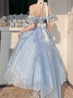 Robe Lolita Sweet Fairy Hime Bank Bandage sans manches à volants Robe Lolita rose