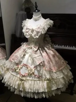 Robe Lolita Sweet Lolita en polyester sans manches dentelle bandage et n艙uds bleu ciel clair