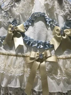 Robe Lolita Sweet Lolita en polyester sans manches dentelle bandage et n艙uds bleu ciel clair