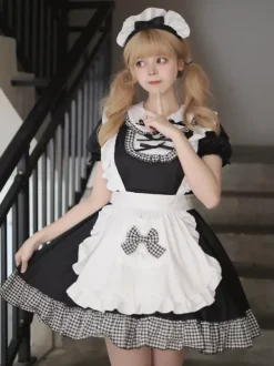 Robe Lolita Sweet Maid Costume Cosplay Rouge Velours Volants Uniforme