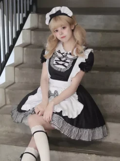 Robe Lolita Sweet Maid Costume Cosplay Rouge Velours Volants Uniforme