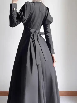 Robe Lolita Vintage Classique Marionnette Polyester Volants Manches Longues Noire