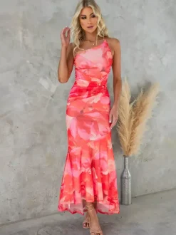 Robe longue asymétrique à imprimé floral pour femme 2026