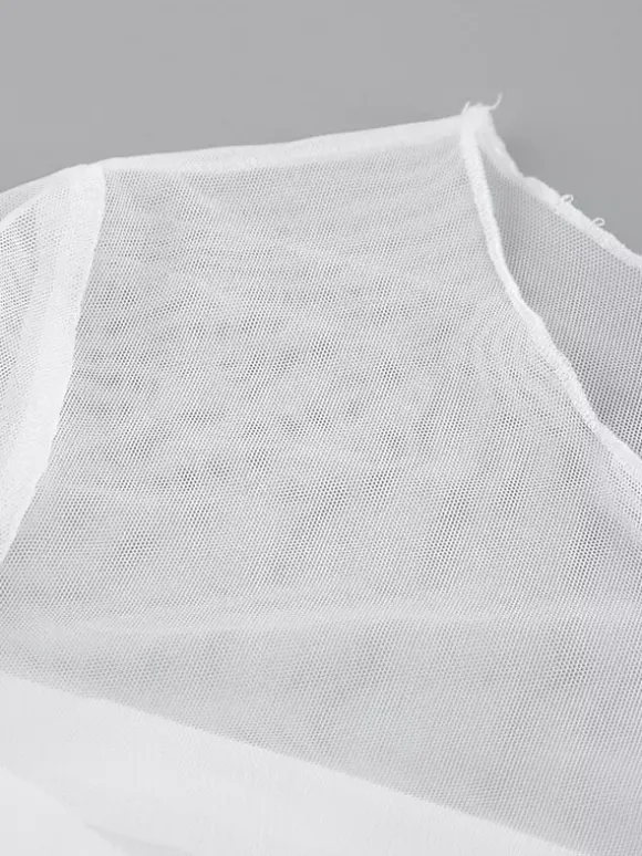 Robe longue blanche à manches longues et col rond pour femme taille naturelle style Daily Dresses