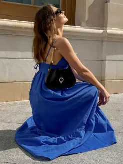 Robe longue bleu roi 100 % coton pour femme - Robe d'été à bretelles croisées dans le dos - Robe de plage à col en V - Collection 2026