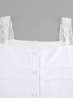 Robe longue bohème à volants pour femme - Robe d'été chic en dentelle blanche à encolure carrée - Vacances d'été à la plage 2026