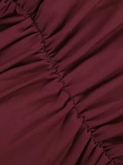 Robe longue bordeaux asymétrique pour femme - Élégante robe moulante froncée - Tenue de soirée chic et raffinée 2026