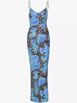 Robe longue bustier imprimée léopard bleu pour femme style urbain audacieux