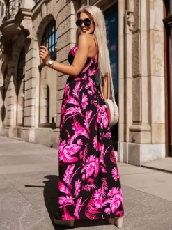 Robe longue de vacances maxi à col V sans manches imprimée style bohème