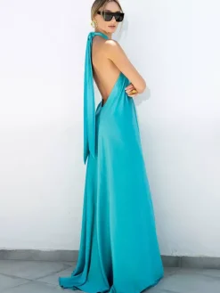 Robe longue dos nu à bretelles pour femme - Robe fluide minimaliste en satin - Idéale pour les vacances d'été et les fêtes sur la plage 2026