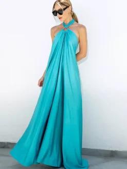 Robe longue dos nu à bretelles pour femme - Robe fluide minimaliste en satin - Idéale pour les vacances d'été et les fêtes sur la plage 2026