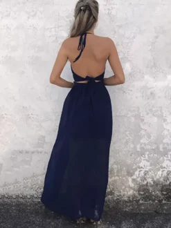 Robe longue dos nu en mousseline à imprimé floral - Robe fendue et découpée - Vacances d'été à la plage 2026