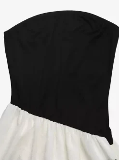 Robe longue dos nu à n艙uds sans manches à épaules dénudées style romantique noir et blanc