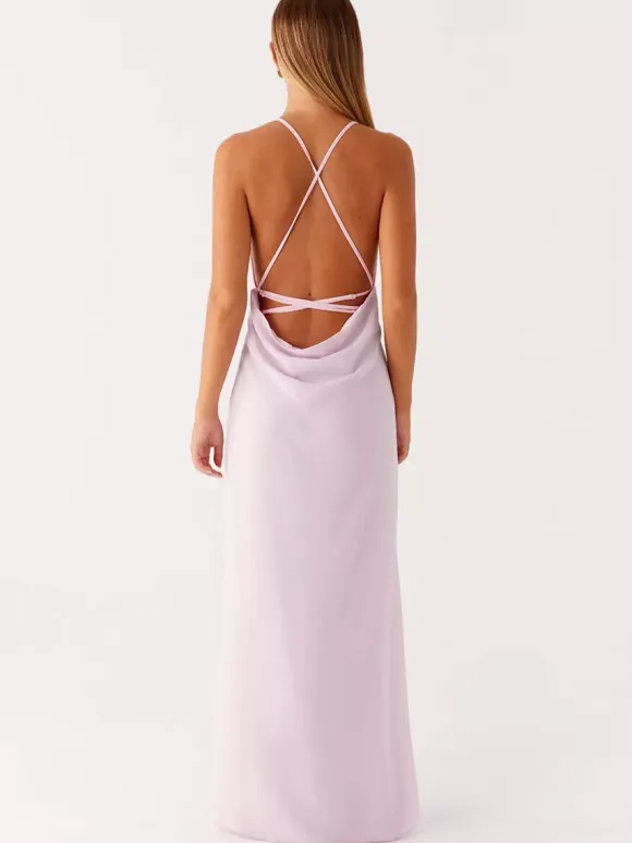 Robe longue dos nu à volants pour femme - Robe sans manches à bretelles et col bénitier ornée d'une fleur 3D - Soirée de gala d'été 2026
