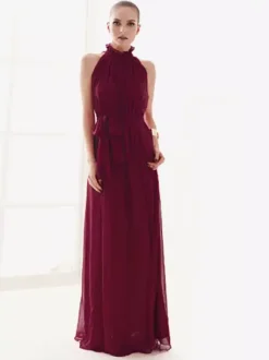 Robe Longue D'Été Robe De Plage Sans Manche En Mousseline De Soie À Col Montant Avec Ceinture