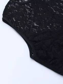 Robe longue en dentelle florale transparente pour femme - Robe moulante noire gothique sans manches - Tenue de soirée d'été 2026
