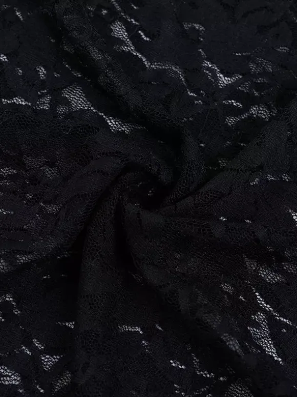 Robe longue en dentelle florale transparente pour femme - Robe moulante noire gothique sans manches - Tenue de soirée d'été 2026