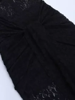 Robe longue en dentelle florale transparente pour femme - Robe moulante noire gothique sans manches - Tenue de soirée d'été 2026