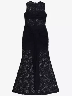Robe longue en dentelle florale transparente pour femme - Robe moulante noire gothique sans manches - Tenue de soirée d'été 2026