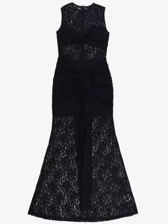 Robe longue en dentelle florale transparente pour femme - Robe moulante noire gothique sans manches - Tenue de soirée d'été 2026