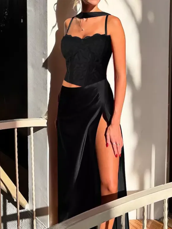Robe longue en dentelle style corset pour femme - Robe moulante drapée et froncée - Tenues de soirée printanières 2026
