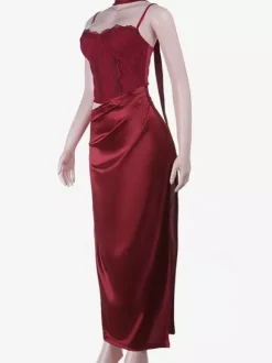 Robe longue en dentelle style corset pour femme - Robe moulante drapée et froncée - Tenues de soirée printanières 2026