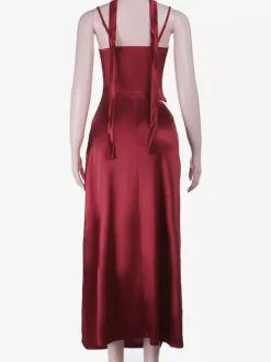 Robe longue en dentelle style corset pour femme - Robe moulante drapée et froncée - Tenues de soirée printanières 2026