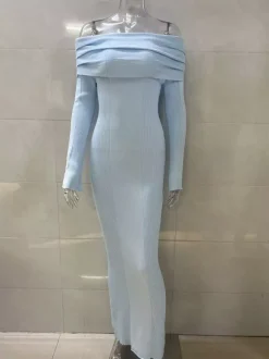 Robe longue en maille à épaules dénudées et manches évasées pour femme 2026