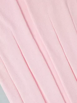 Robe longue en maille rose pâle à col V pour femme style élégant au quotidien