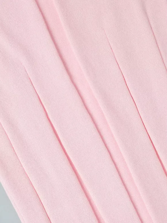 Robe longue en maille rose pâle à col V pour femme style élégant au quotidien