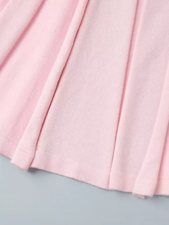 Robe longue en maille rose pâle à col V pour femme style élégant au quotidien