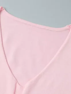 Robe longue en maille rose pâle à col V pour femme style élégant au quotidien