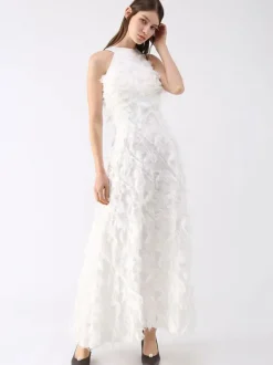 Robe longue en plumes Halter sans manches A-Line Robes de bal élégantes
