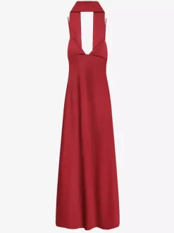 Robe longue en satin blanc crème à col halter pour femme style élégant et formel