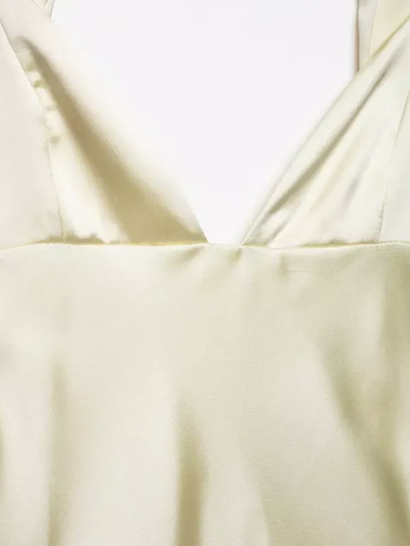 Robe longue en satin blanc crème à col halter pour femme style élégant et formel