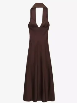Robe longue en satin blanc crème à col halter pour femme style élégant et formel