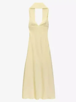 Robe longue en satin blanc crème à col halter pour femme style élégant et formel