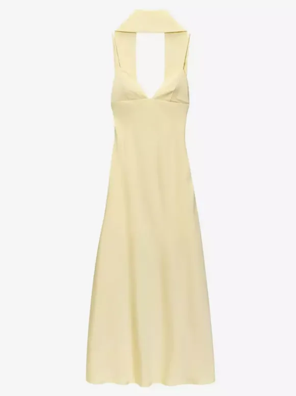 Robe longue en satin blanc crème à col halter pour femme style élégant et formel