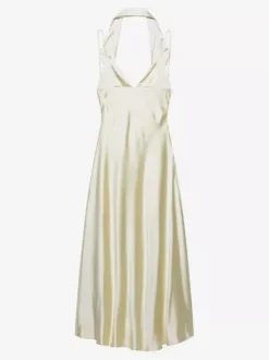 Robe longue en satin blanc crème à col halter pour femme style élégant et formel