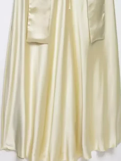 Robe longue en satin blanc crème à col halter pour femme style élégant et formel