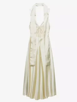 Robe longue en satin blanc crème à col halter pour femme style élégant et formel