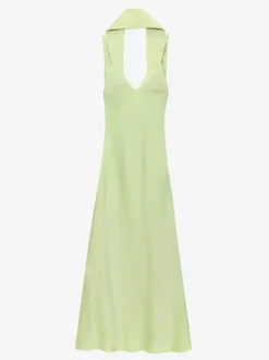 Robe longue en satin blanc crème à col halter pour femme style élégant et formel