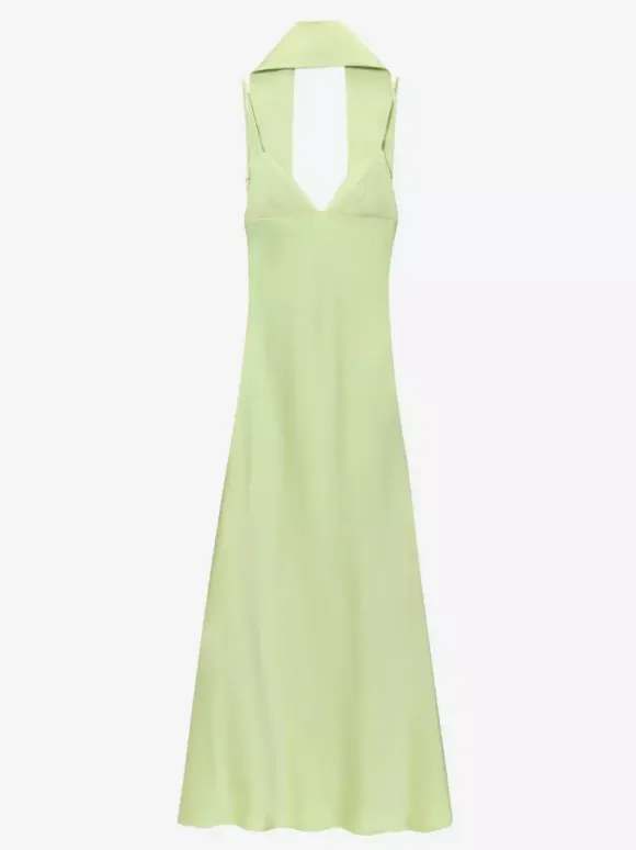 Robe longue en satin blanc crème à col halter pour femme style élégant et formel