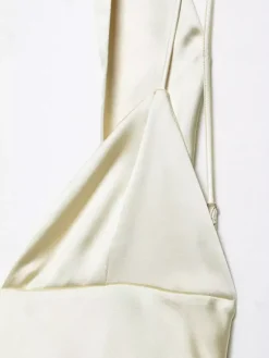 Robe longue en satin blanc crème à col halter pour femme style élégant et formel