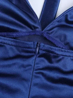 Robe longue fendue bleu roi pour femme - Élégante robe dos nu asymétrique à volants - Tenue de soirée d'été glamour vintage 2026