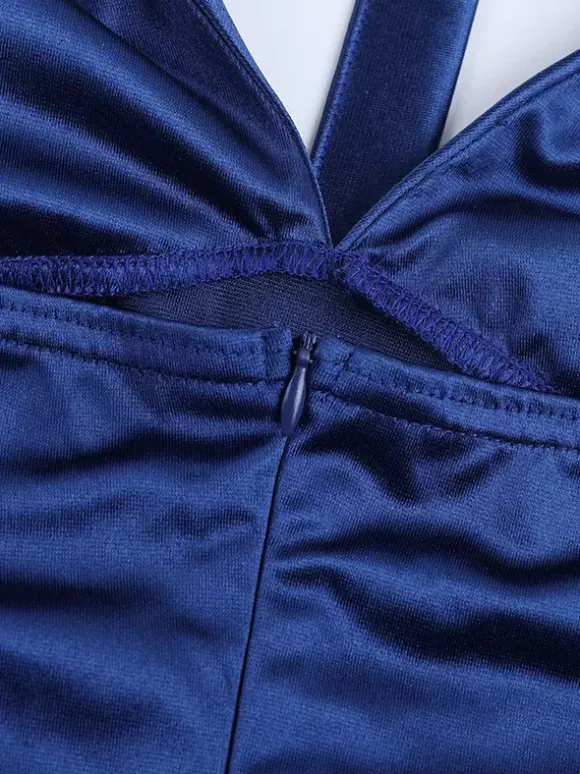 Robe longue fendue bleu roi pour femme - Élégante robe dos nu asymétrique à volants - Tenue de soirée d'été glamour vintage 2026