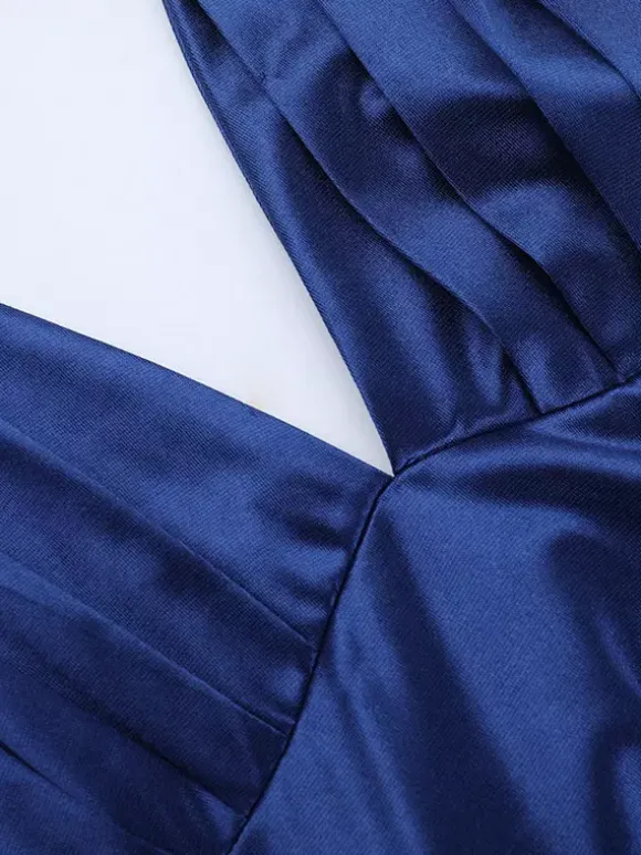Robe longue fendue bleu roi pour femme - Élégante robe dos nu asymétrique à volants - Tenue de soirée d'été glamour vintage 2026
