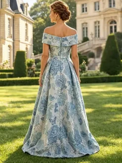 Robe longue fleurie pour la mère manches courtes coupe trapèze robe d'invitée